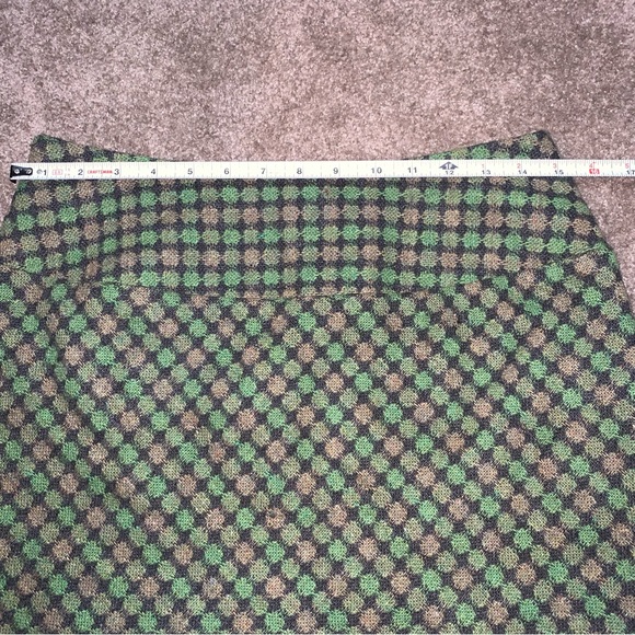 Loft Sz6 green/tan/dark gray wool ALine skirt - Picture 3 of 9